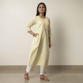  Plain Running Stitch Cotton Pintuck A-Line Long Kurta 33 Online at iTokri.com