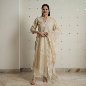 Beige - sanganeri cotton kurta suit set 12 - handcrafted