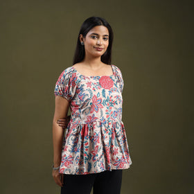 Buy Beige Sanganeri Block Print Cotton Top