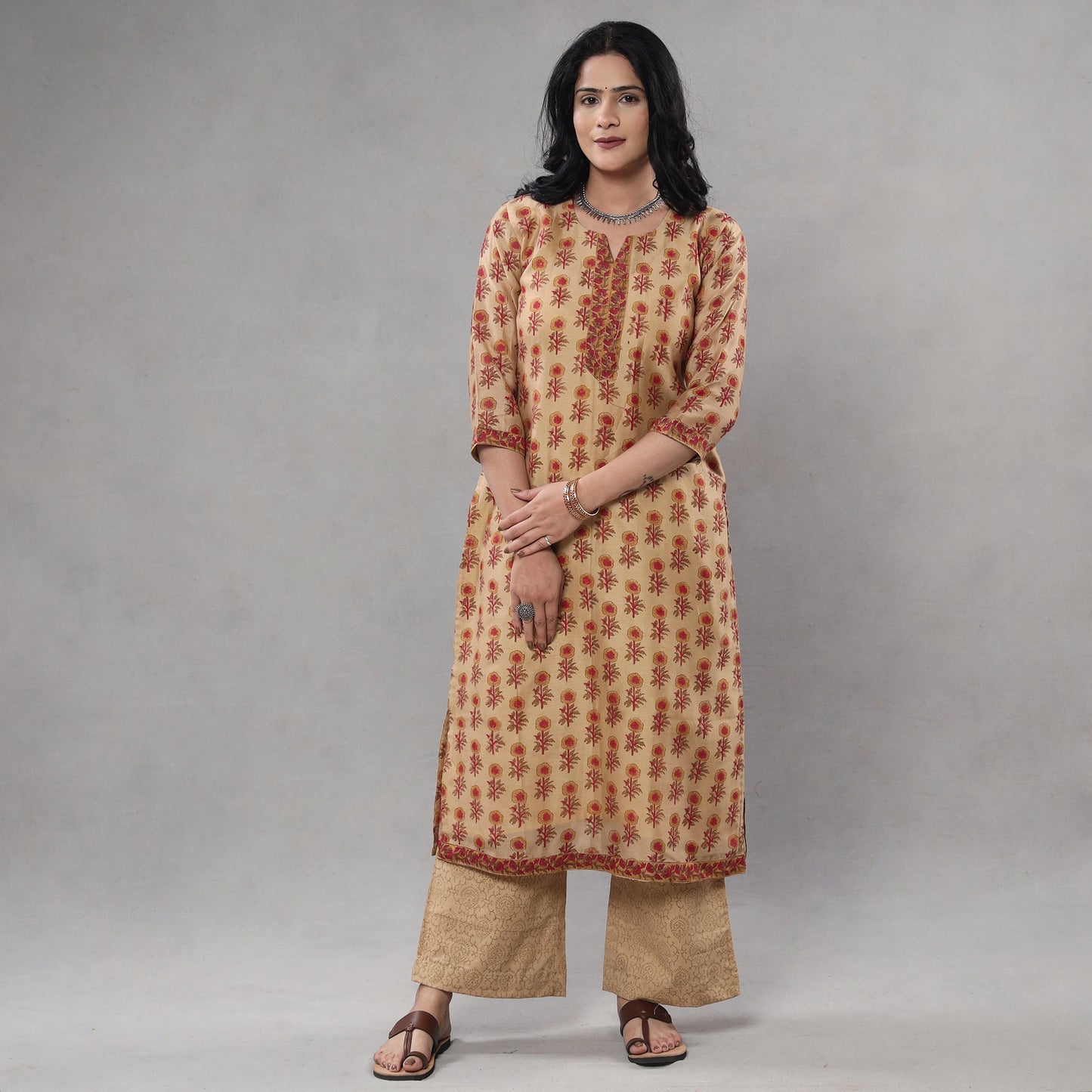 Sanganeri printing maheshwari silk kurta with palazzo &