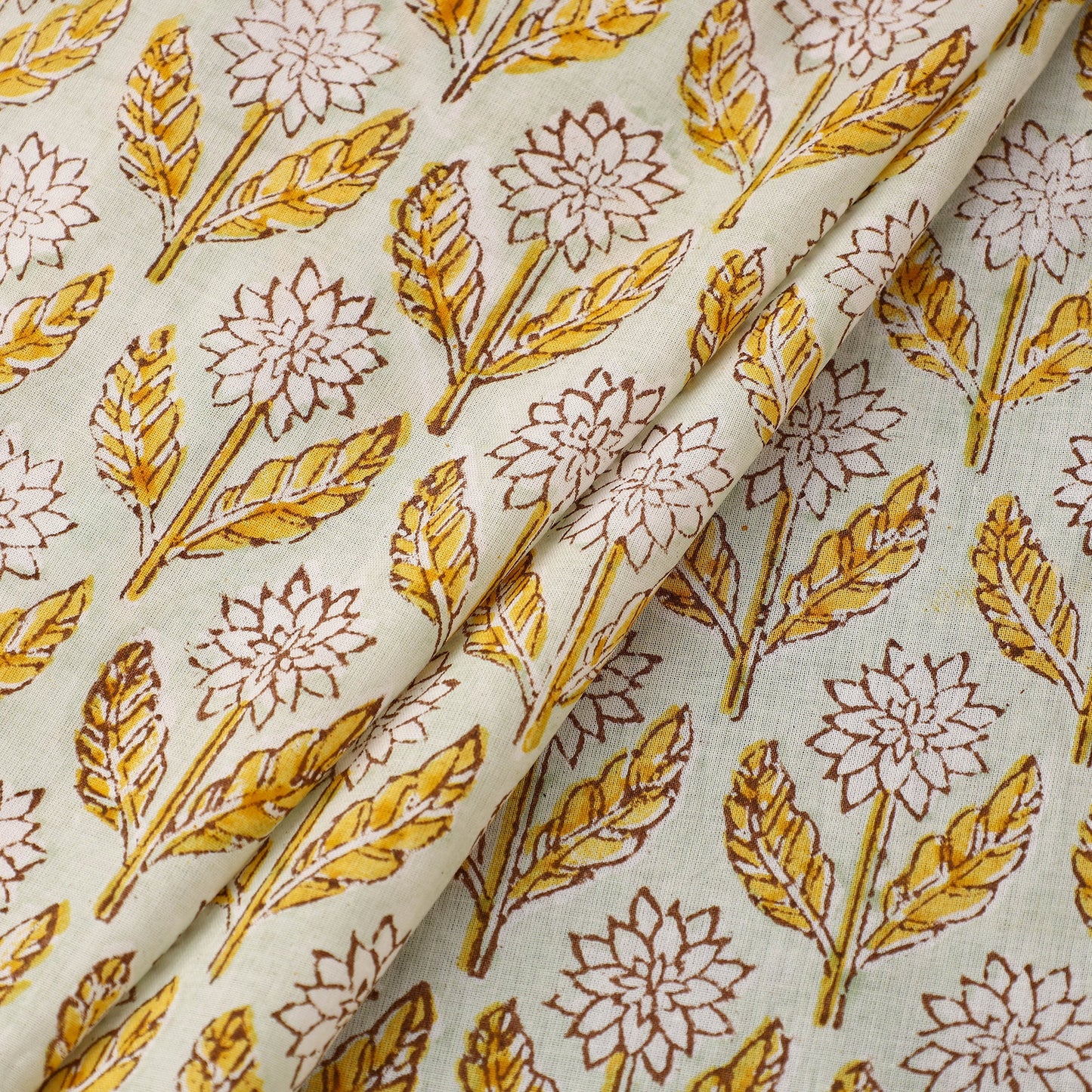 Beige Sanganeri Block Print Cotton Fabric