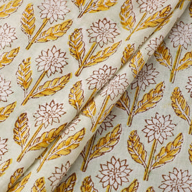 Beige Sanganeri Block Print Cotton Fabric