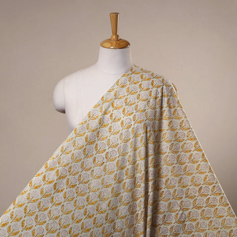 Beige Sanganeri Block Print Cotton Fabric