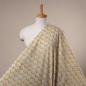 Beige Sanganeri Block Print Cotton Fabric