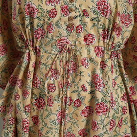 Beige Sanganeri Block Print Cotton Kaftan (Medium) 