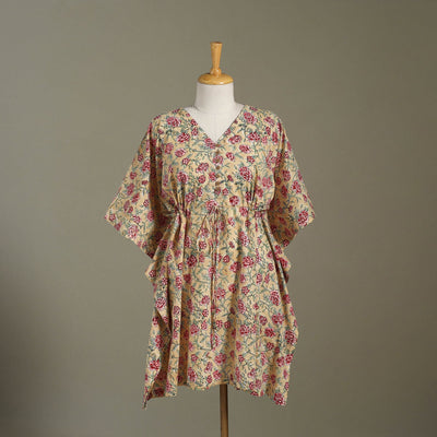 Beige Sanganeri Block Print Cotton Kaftan (Medium) 