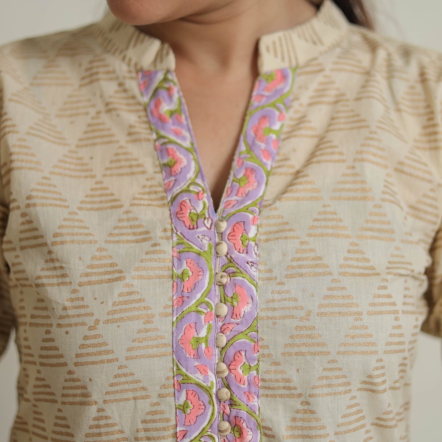 Beige - sanganeri cotton kurta suit set 12 - handcrafted