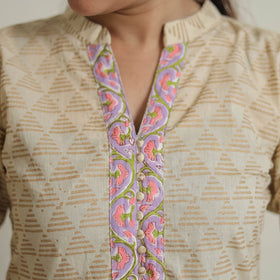 Beige - sanganeri cotton kurta suit set 12 - handcrafted