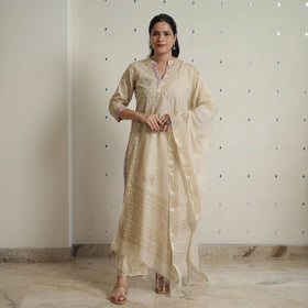 Beige - sanganeri cotton kurta suit set 12 - handcrafted