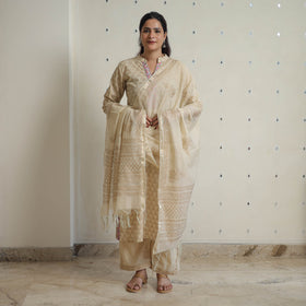 Beige - sanganeri cotton kurta suit set 12 - handcrafted