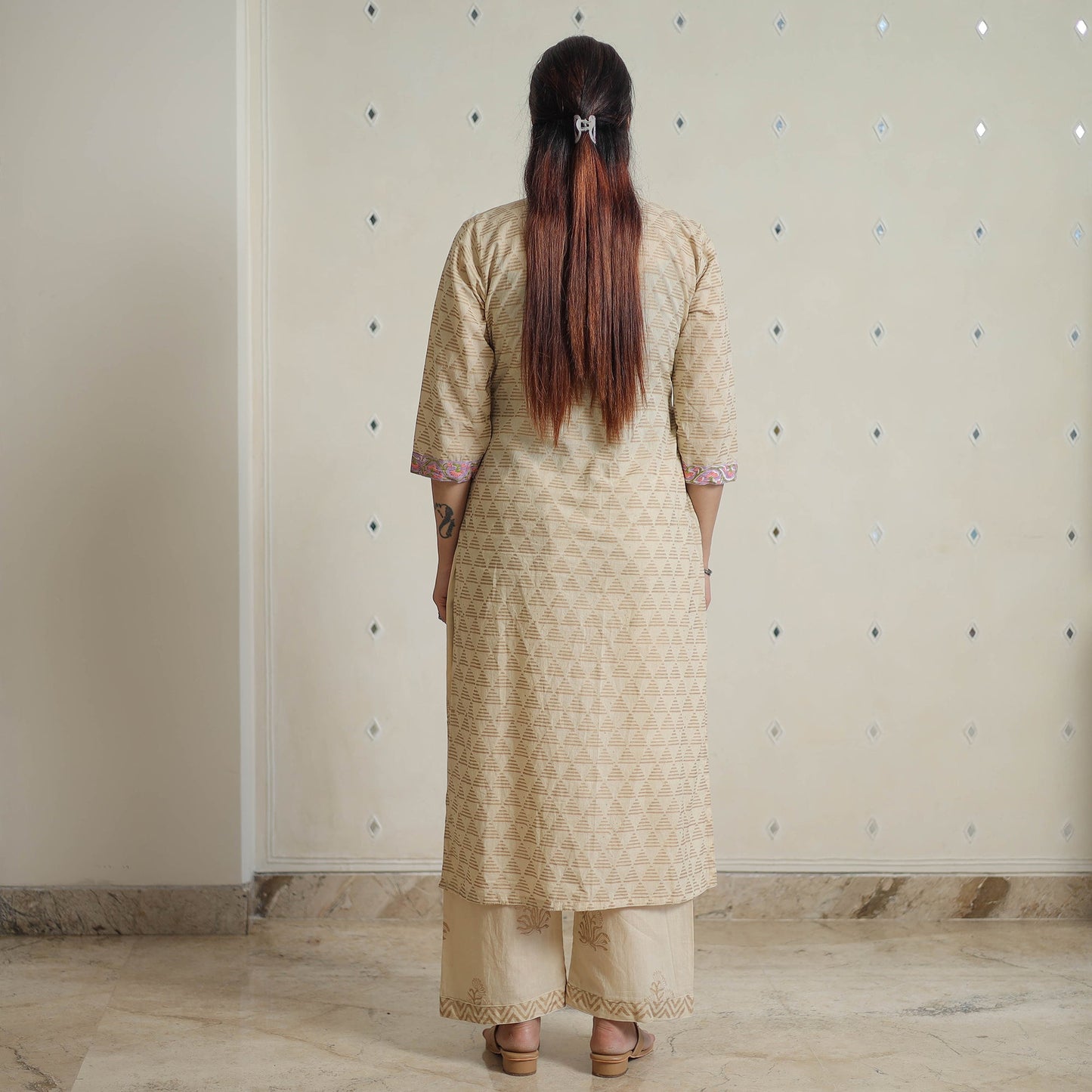 Beige - sanganeri cotton kurta suit set 12 - handcrafted