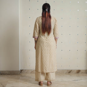 Beige - sanganeri cotton kurta suit set 12 - handcrafted