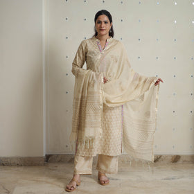 Beige - sanganeri cotton kurta suit set 12 - handcrafted