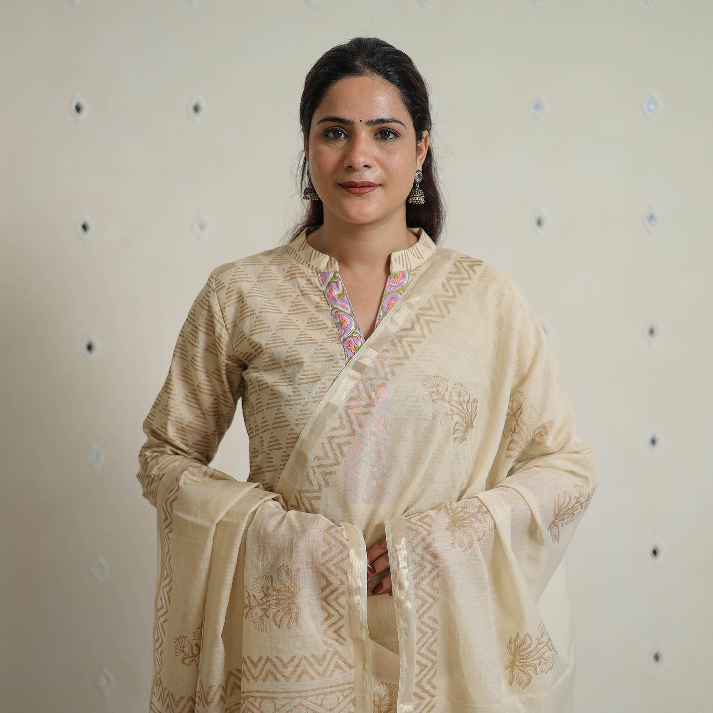 Beige - sanganeri cotton kurta suit set 12 - handcrafted