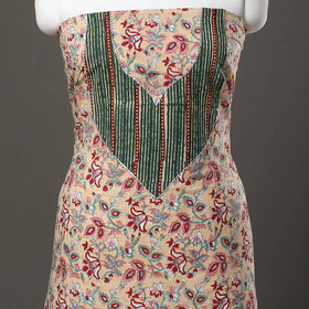 Beige - sanganeri cotton patchwork unstitched kurta