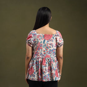 Buy Beige Sanganeri Block Print Cotton Top