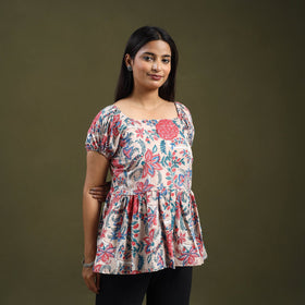 Buy Beige Sanganeri Block Print Cotton Top