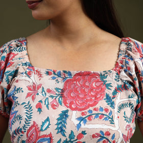 Buy Beige Sanganeri Block Print Cotton Top