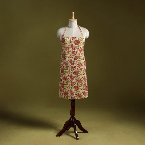 Beige - sanganeri hand block print apron with pocket 31