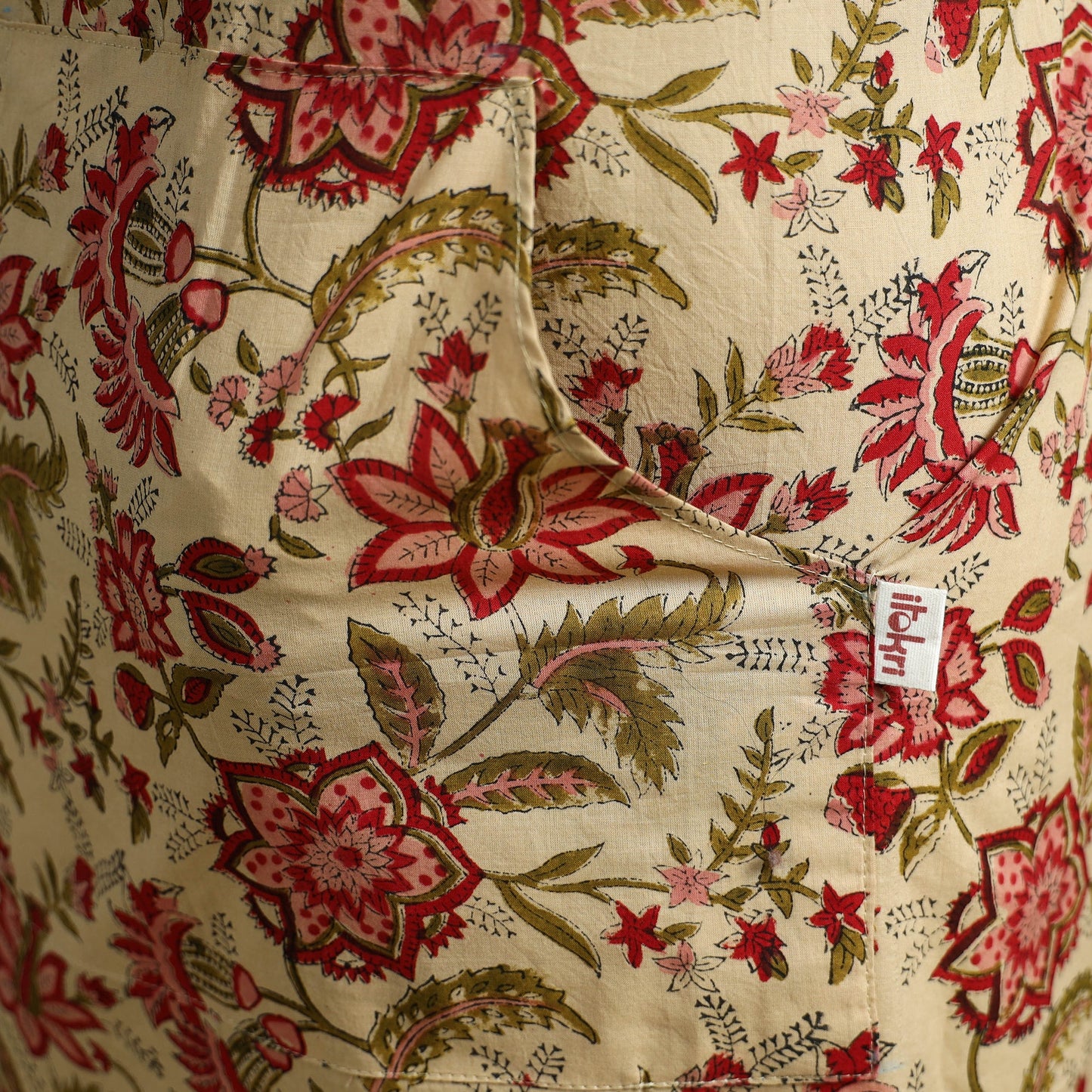 Beige - sanganeri hand block print apron with pocket 31