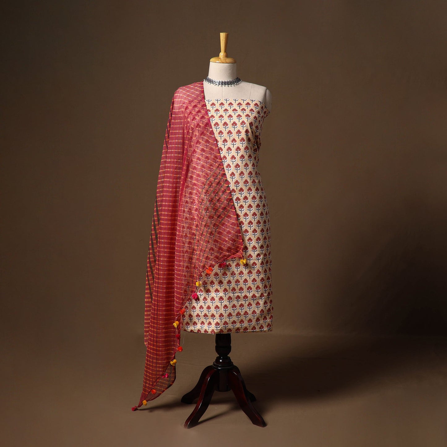 Beige - sanganeri hand block print cotton 2pc unstitched