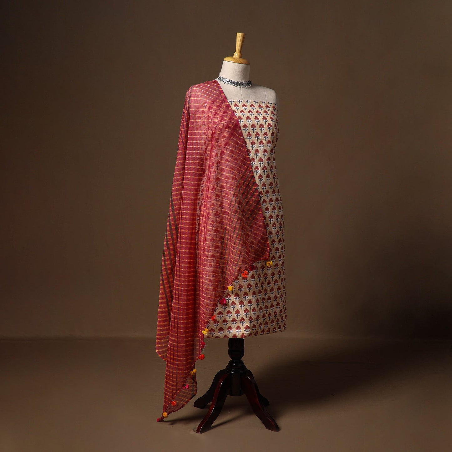 Beige - sanganeri hand block print cotton 2pc unstitched