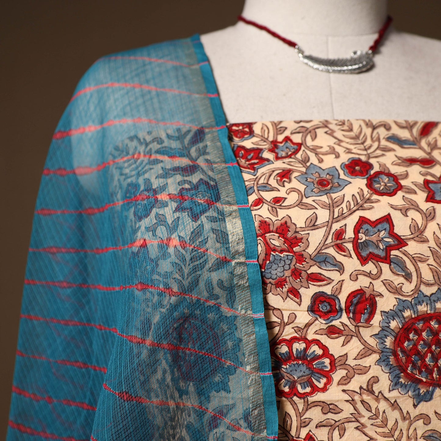 Beige - sanganeri hand block print cotton 2pc unstitched