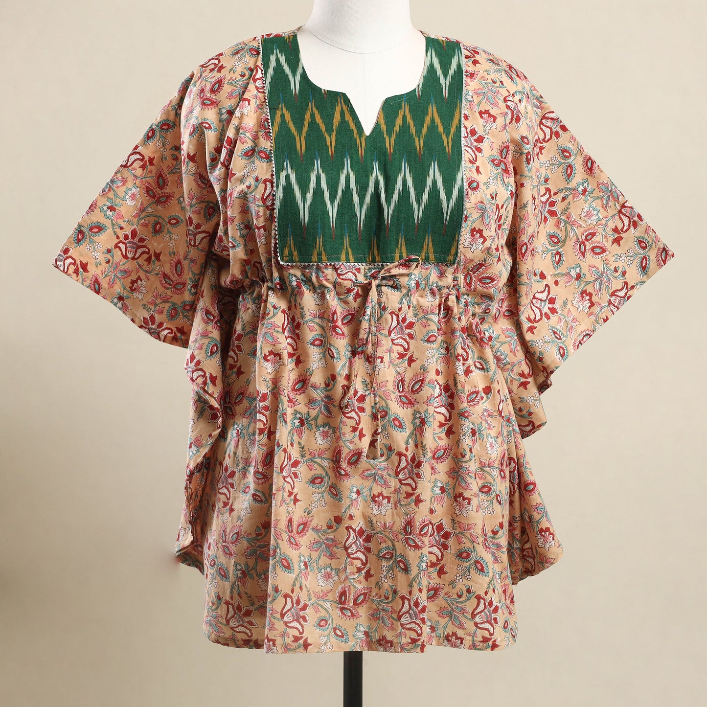 Buy Beige Sanganeri Mosaic Fusion Cotton Kaftan