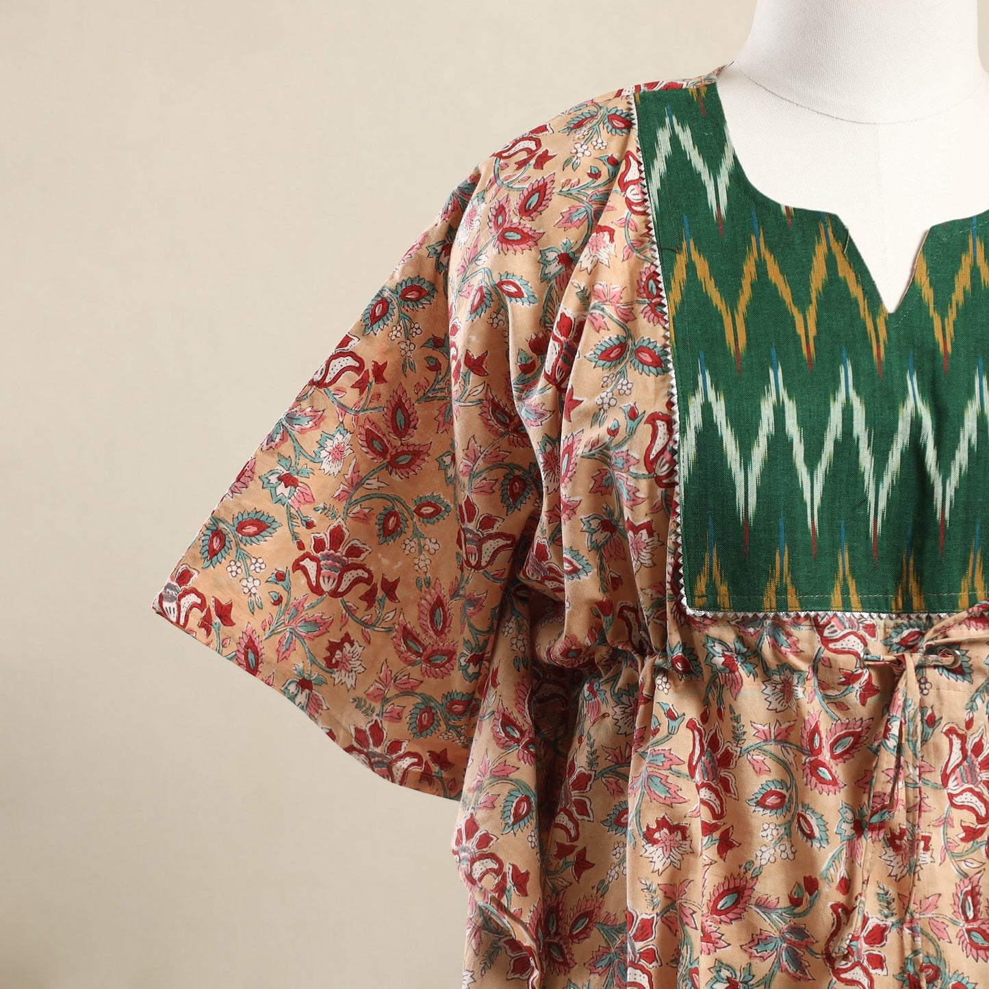 Buy Beige Sanganeri Mosaic Fusion Cotton Kaftan