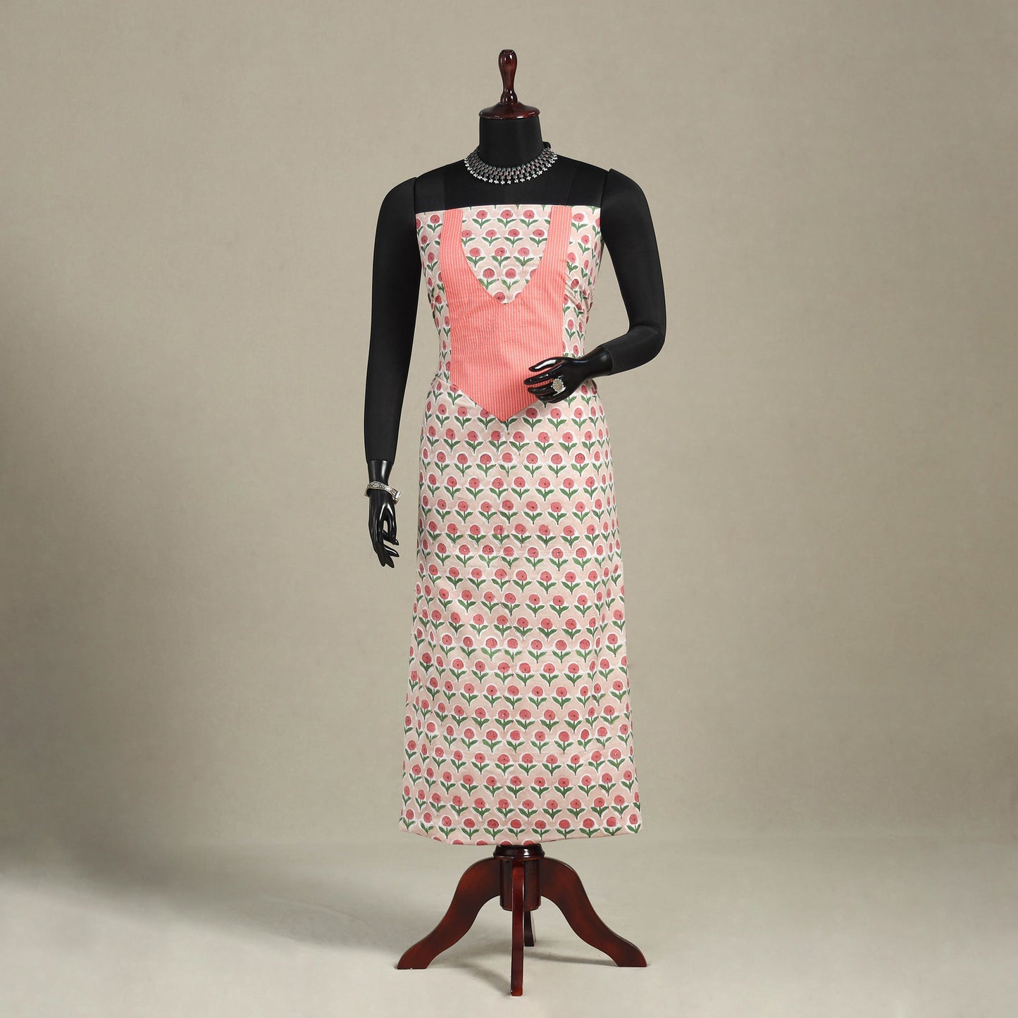 Beige - sanganeri patchwork cotton unstitched kurta