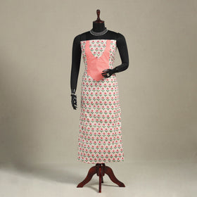 Beige - sanganeri patchwork cotton unstitched kurta