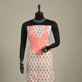 Beige - sanganeri patchwork cotton unstitched kurta