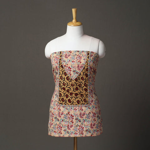 Beige - sanganeri patchwork unstitched kurta material (3m)