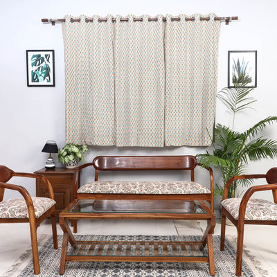 Beige - sanganeri printed cotton window curtain (5 x 3