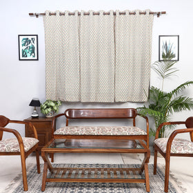 Beige - sanganeri printed cotton window curtain (5 x 3