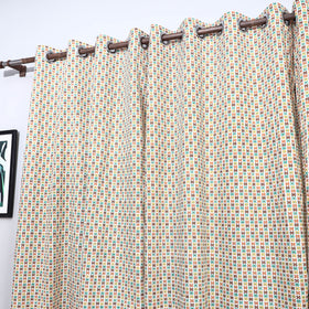 Beige - sanganeri printed cotton window curtain (5 x 3