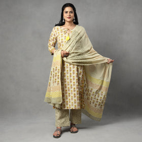 Buy Sanganeri Block Printing Cotton Kurta with Palazzo & Dupatta Set Online at iTokri.com