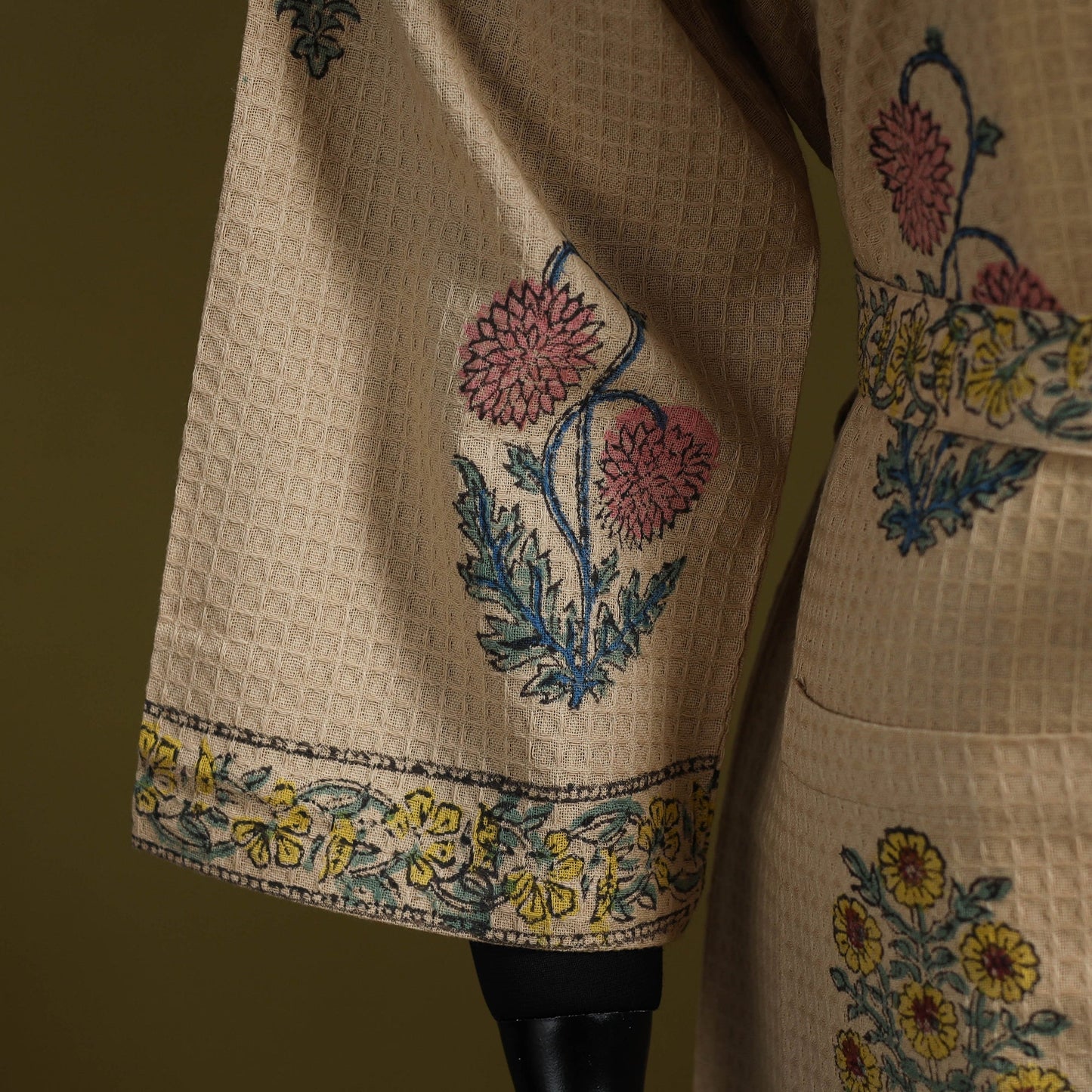 Sanganeri waffle weave handwoven bath robe 23 - handcrafted