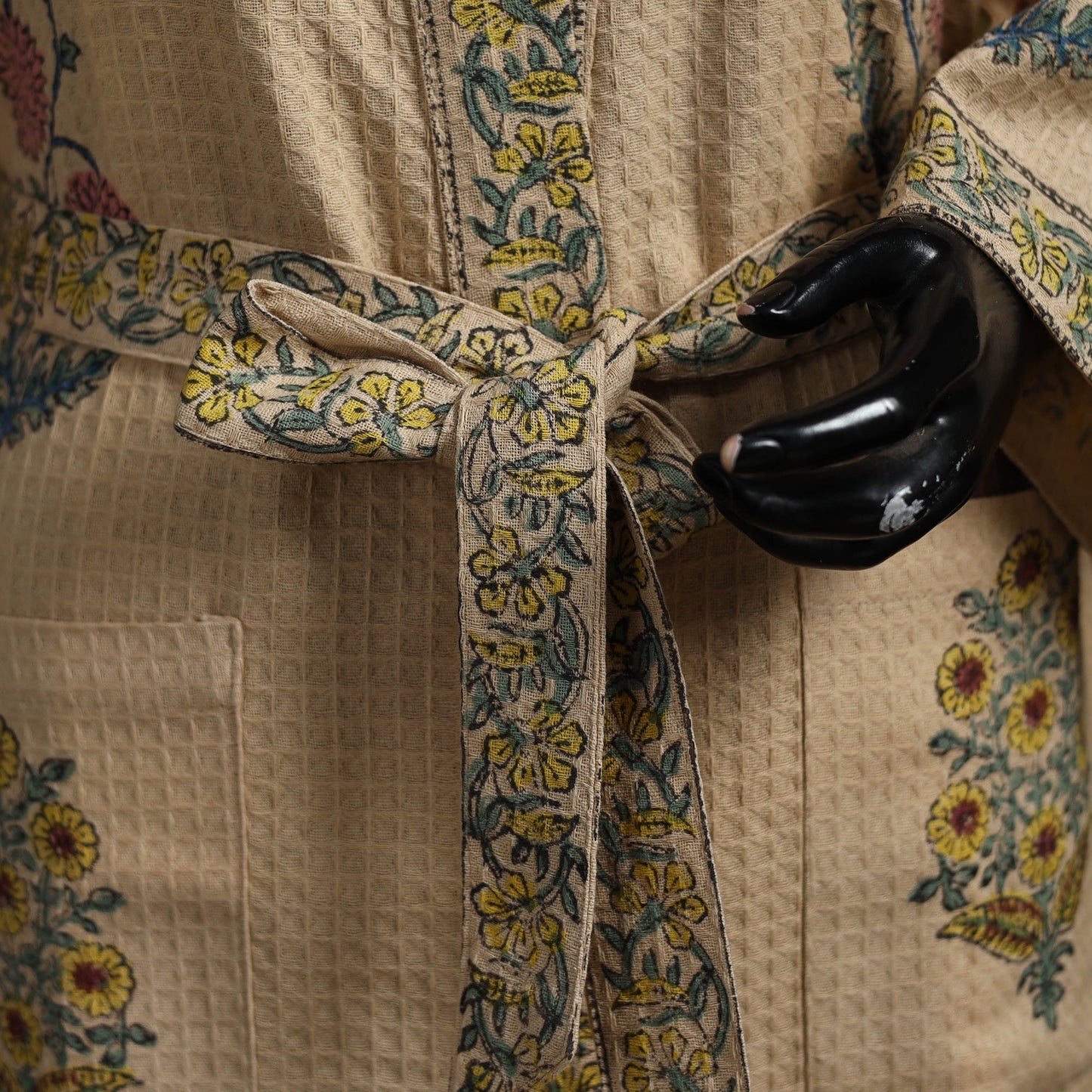 Sanganeri waffle weave handwoven bath robe 23 - handcrafted