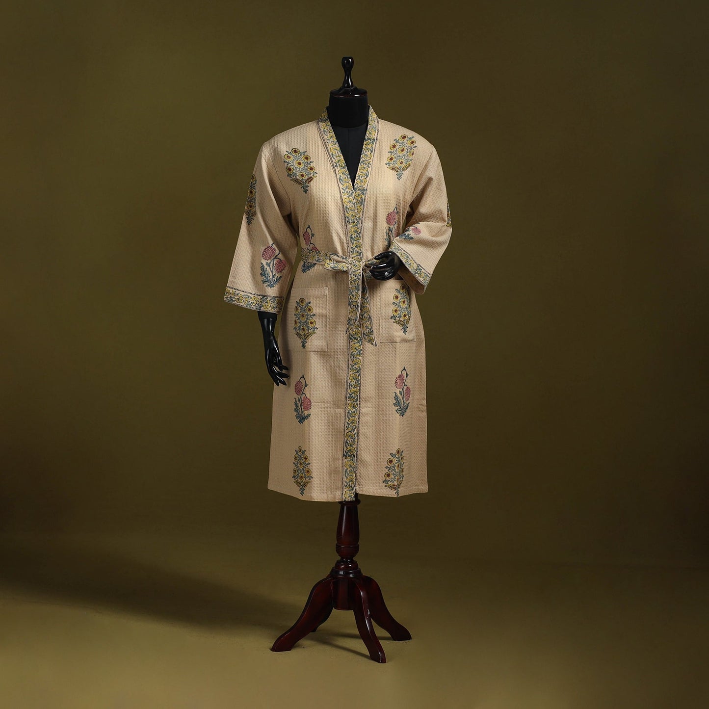 Sanganeri waffle weave handwoven bath robe 23 - handcrafted