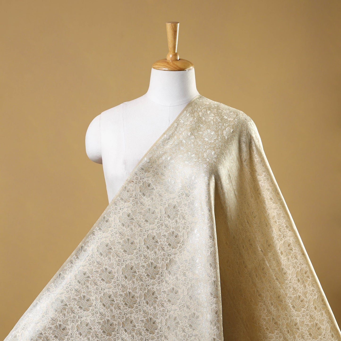 Beige Semi Silk Brocade Banarasi Fabric
