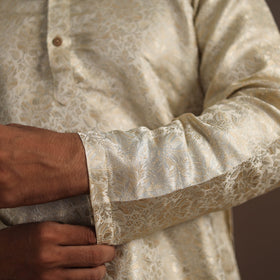 Beige Semi Silk Brocade Banarasi Men Kurta