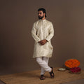 Beige Semi Silk Brocade Banarasi Men Kurta