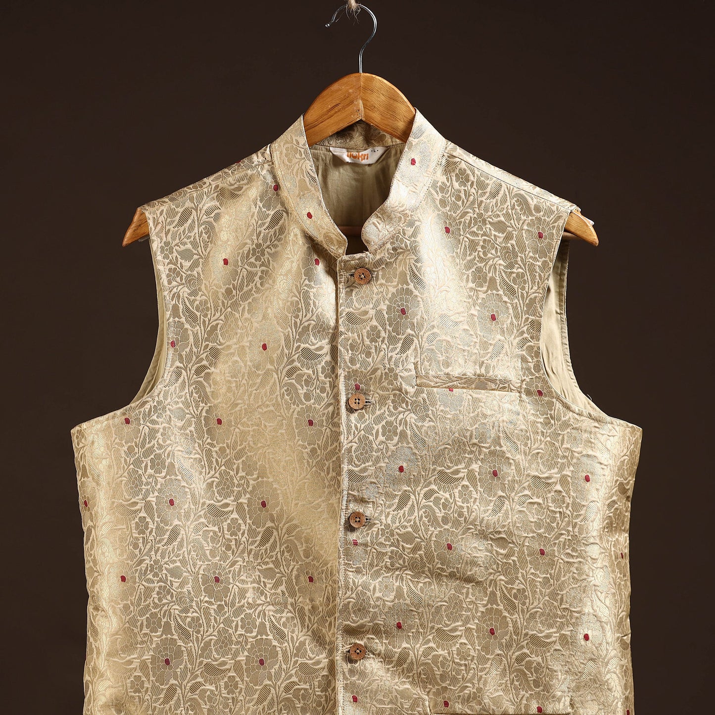 Beige - semi silk meena buti brocade banarasi men nehru