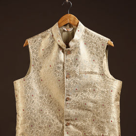Beige - semi silk meena buti brocade banarasi men nehru