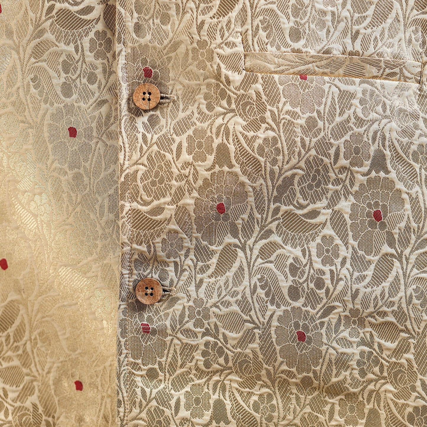 Beige - semi silk meena buti brocade banarasi men nehru