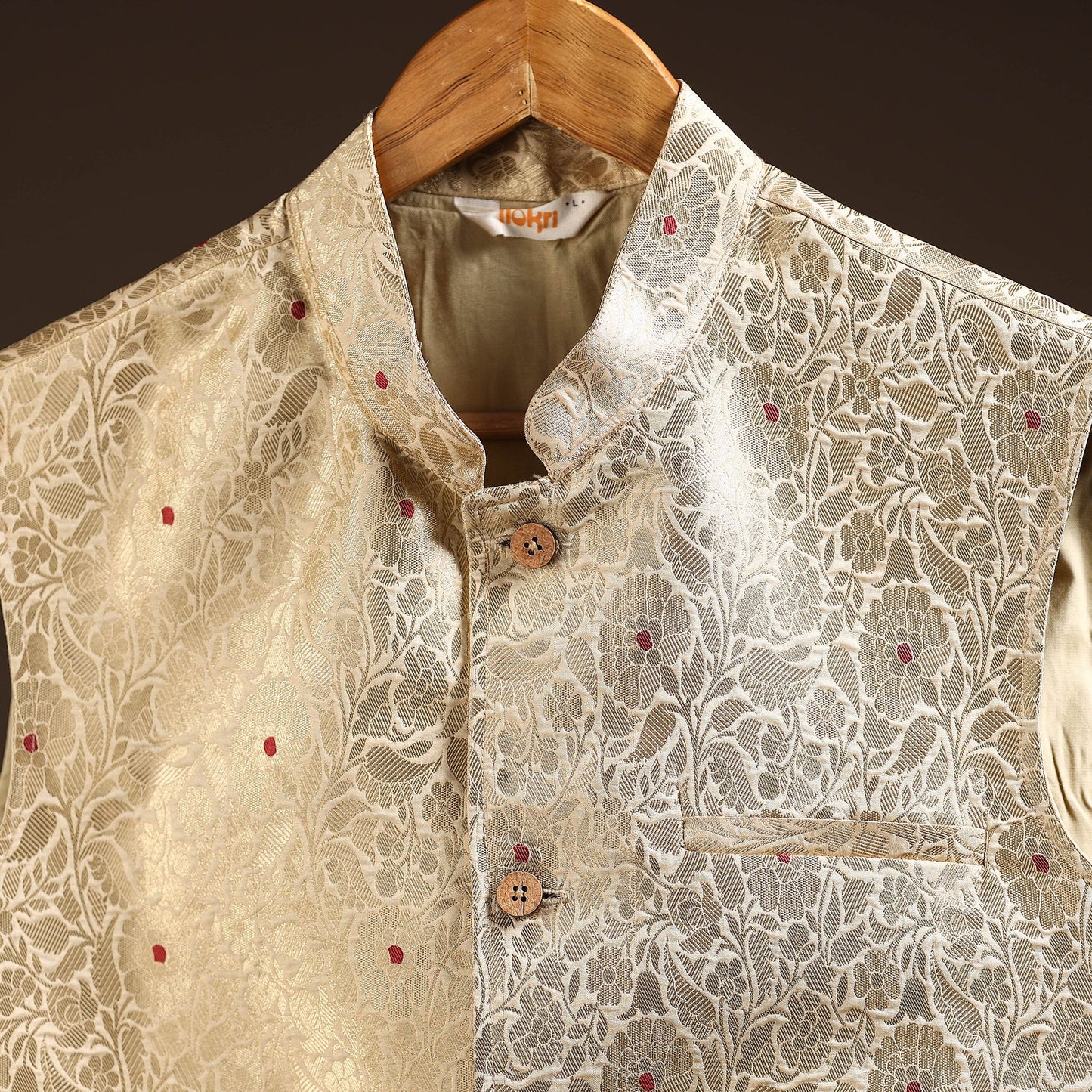 Beige - semi silk meena buti brocade banarasi men nehru