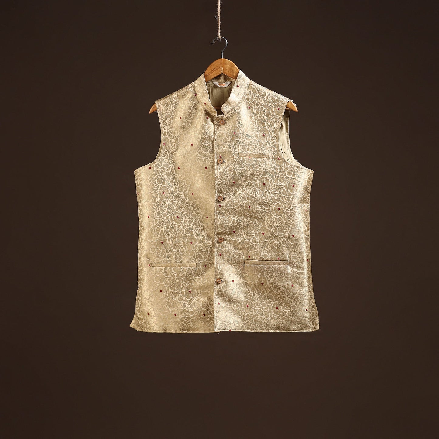 Beige - semi silk meena buti brocade banarasi men nehru