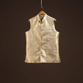 Beige - semi silk meena buti brocade banarasi men nehru