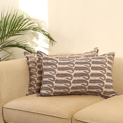 Buy Set of 2 Beige Bagh Block Print Cotton Pillow Covers 